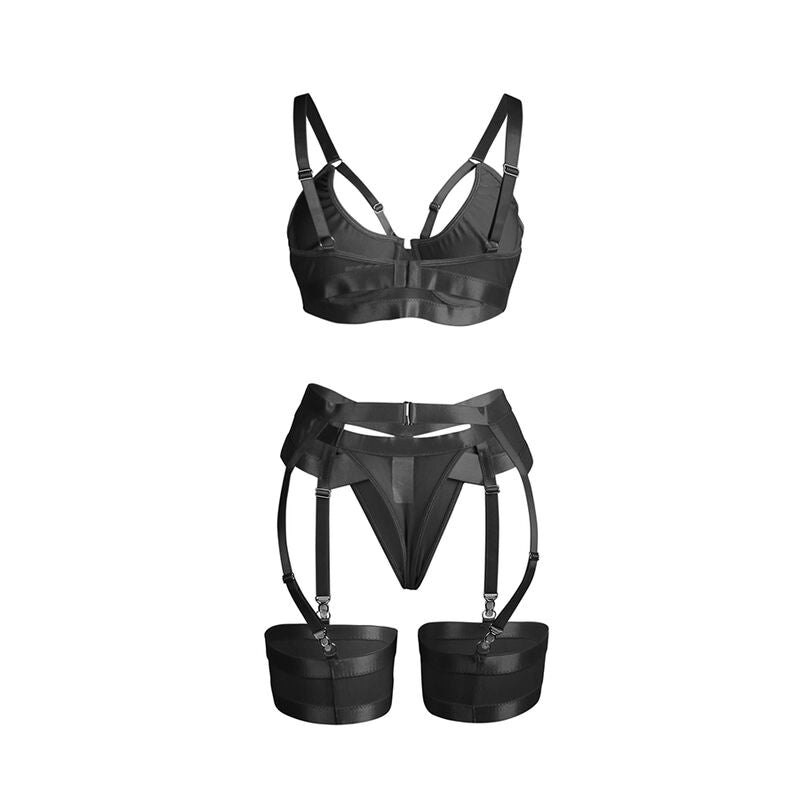 SUBBLIME - 955236 ENSEMBLE SOUTIEN-GORGE BONDAGE NOIR AVEC JARRETELLE S/M